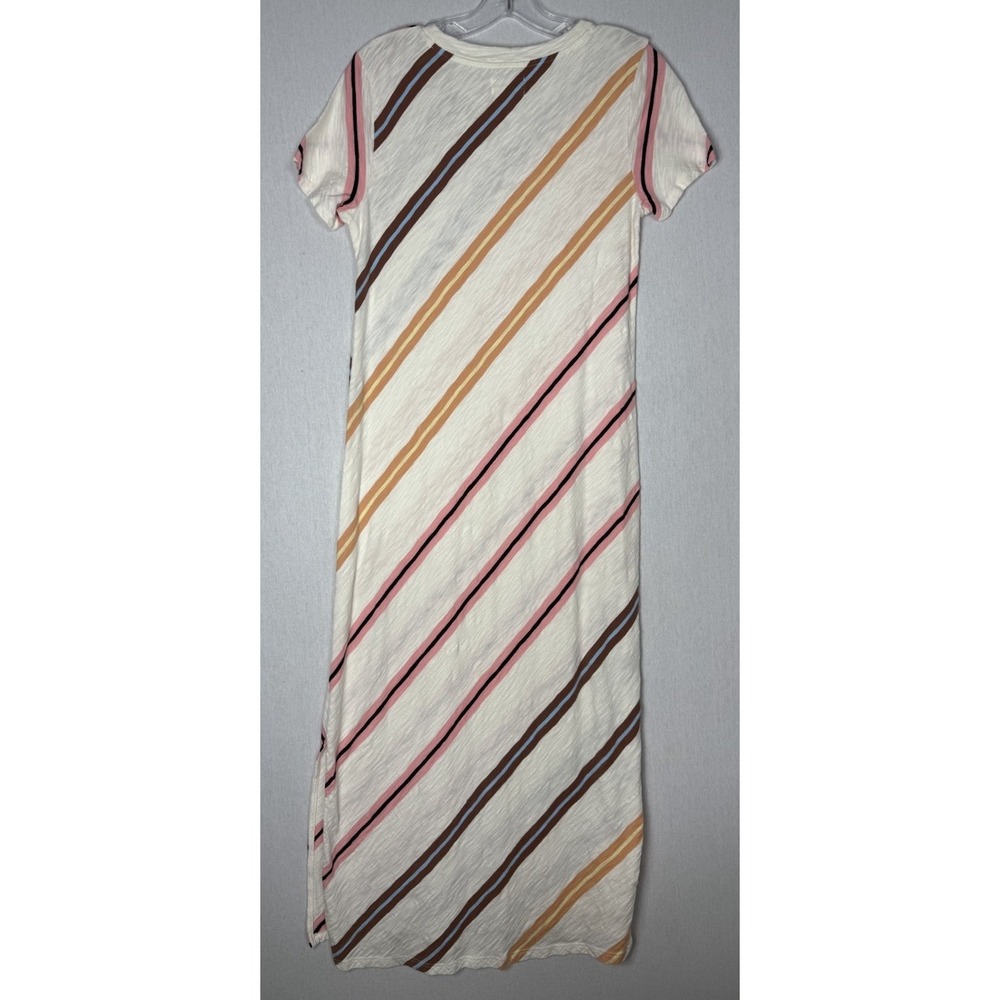 Lou & Grey Womens Small Striped Slub Knit Short Sleeve T-Shirt Maxi Dress Ivory - Picture 3 of 6